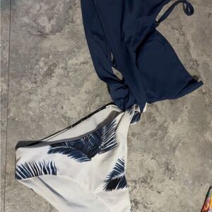 Blue and White Bikini Swimsuit